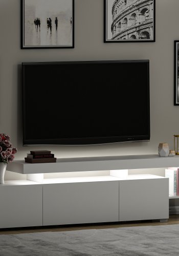 NORDVÄRK Beliz TV-bord, m. PVC-kantbnd LED-lys - hvid melamin (192x37)