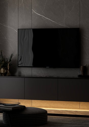 NORDVÄRK Neon Illuminated vghngt TV-bord, m. 3 lger - antracitgr melamin (160x32)