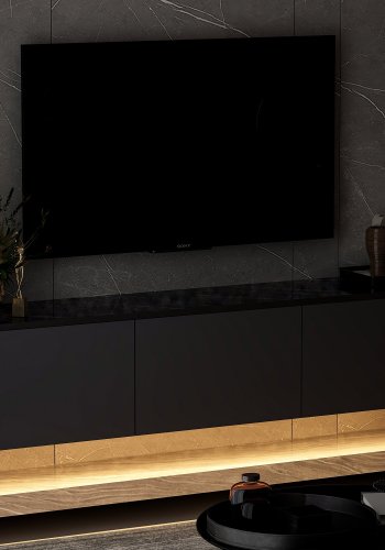 NORDVÄRK Neon Illuminated vghngt TV-bord, m. 3 lger - antracitgr melamin (160x32)