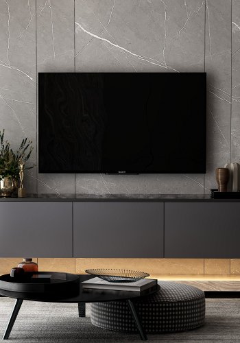 NORDVÄRK Neon Illuminated vghngt TV-bord, m. 3 lger - antracitgr melamin (160x32)