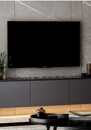 NORDVÄRK Neon Illuminated vghngt TV-bord, m. 3 lger - antracitgr melamin (160x32)