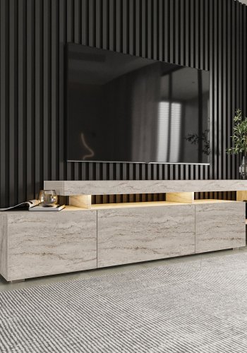 NORDVÄRK Beliz TV-bord, m. LED lys og 3 lger travertin melamin (192x37)