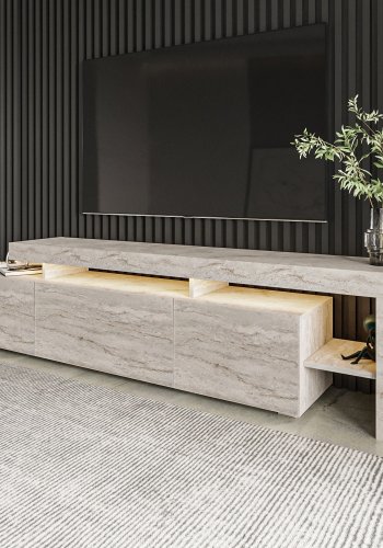 NORDVÄRK Beliz TV-bord, m. LED lys og 3 lger travertin melamin (192x37)