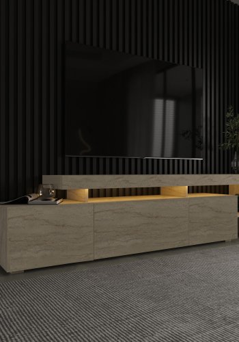 NORDVÄRK Beliz TV-bord, m. LED lys og 3 lger travertin melamin (192x37)