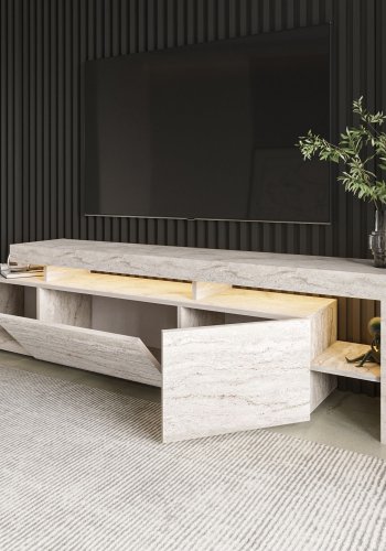 NORDVÄRK Beliz TV-bord, m. LED lys og 3 lger travertin melamin (192x37)