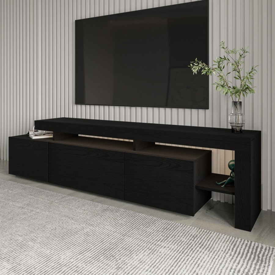 NORDVÄRK Beliz TV-bord, m. PVC-kantbnd LED-lys - trsort melamin (192x37)