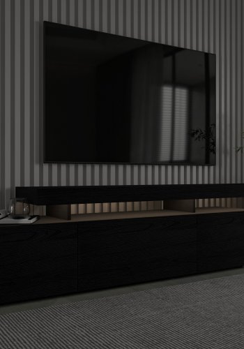 NORDVÄRK Beliz TV-bord, m. PVC-kantbnd LED-lys - trsort melamin (192x37)