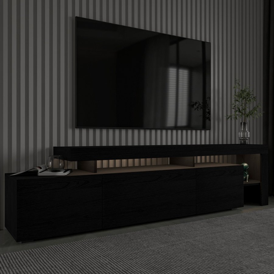 NORDVÄRK Beliz TV-bord, m. PVC-kantbnd LED-lys - trsort melamin (192x37)