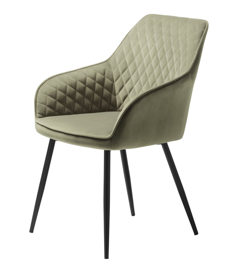 Milton spisebordsstol, m. armln - olivengrn fljl og sort metal