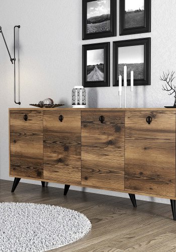 NORDVÄRK Elite konsolbord, m. 4 lger, 2 hylder - valnd melamin og plast (180x45)