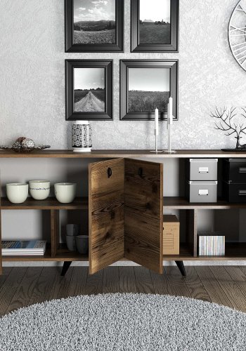 NORDVÄRK Elite konsolbord, m. 4 lger, 2 hylder - valnd melamin og plast (180x45)