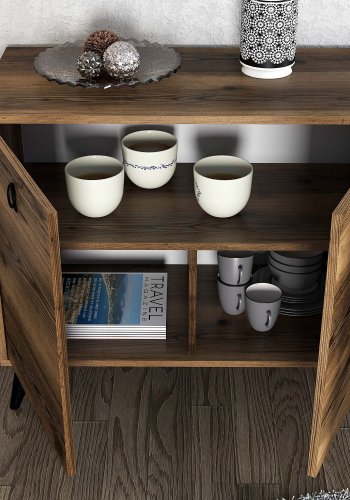 NORDVÄRK Elite konsolbord, m. 4 lger, 2 hylder - valnd melamin og plast (180x45)