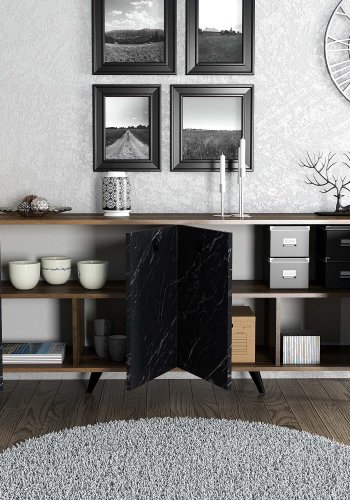 NORDVÄRK Elite konsolbord, m. 4 lger, 2 hylder - valnd/sort marmorlook melamin og plast (180x45)