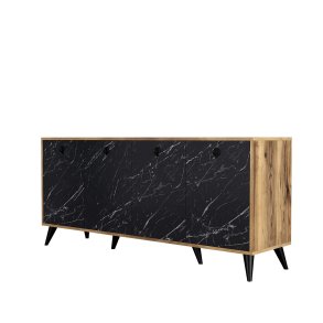 NORDVÄRK Elite konsolbord, m. 4 lger, 2 hylder - valnd/sort marmorlook melamin og plast (180x45)