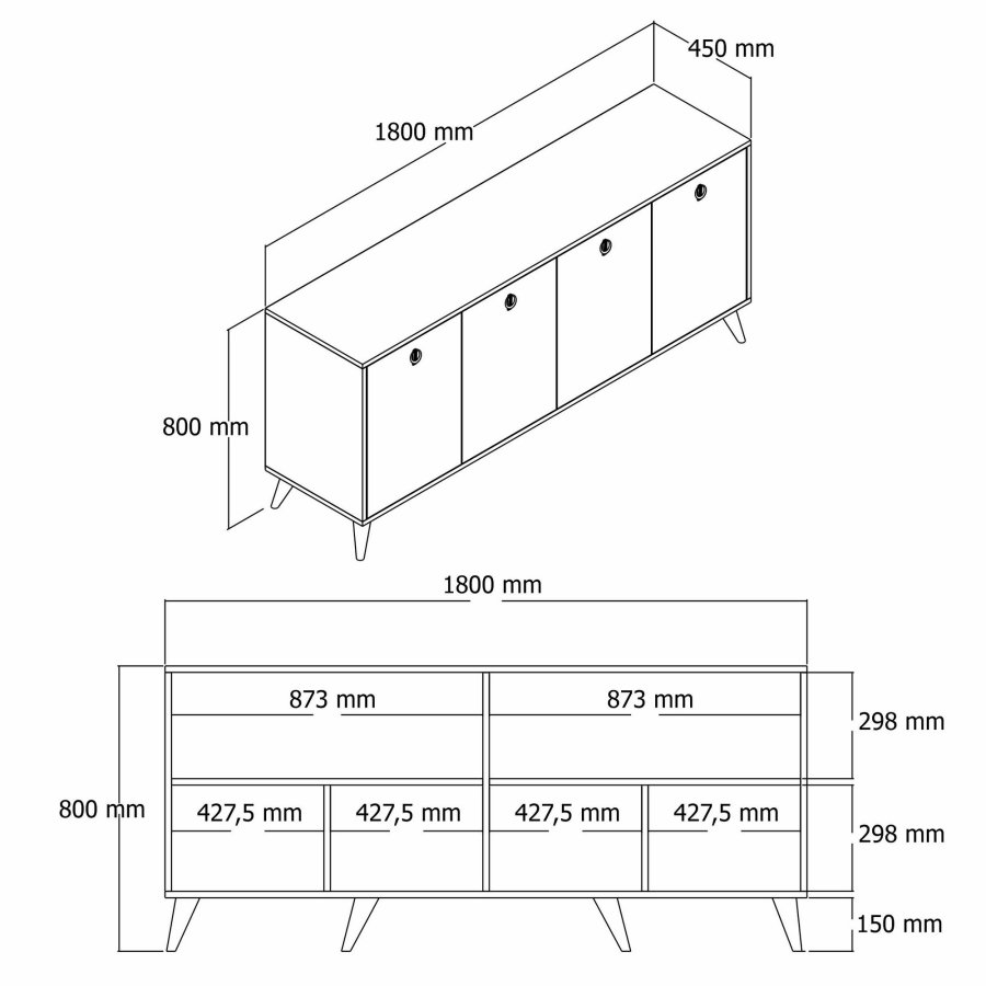 NORDVÄRK Elite konsolbord, m. 4 lger, 2 hylder - valnd/sort marmorlook melamin og plast (180x45)