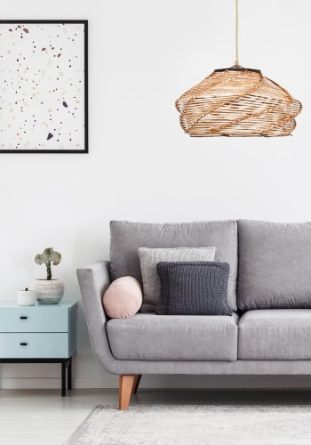 LUMI Ovale loftlampe - kamel imiteret bambus (36x36)