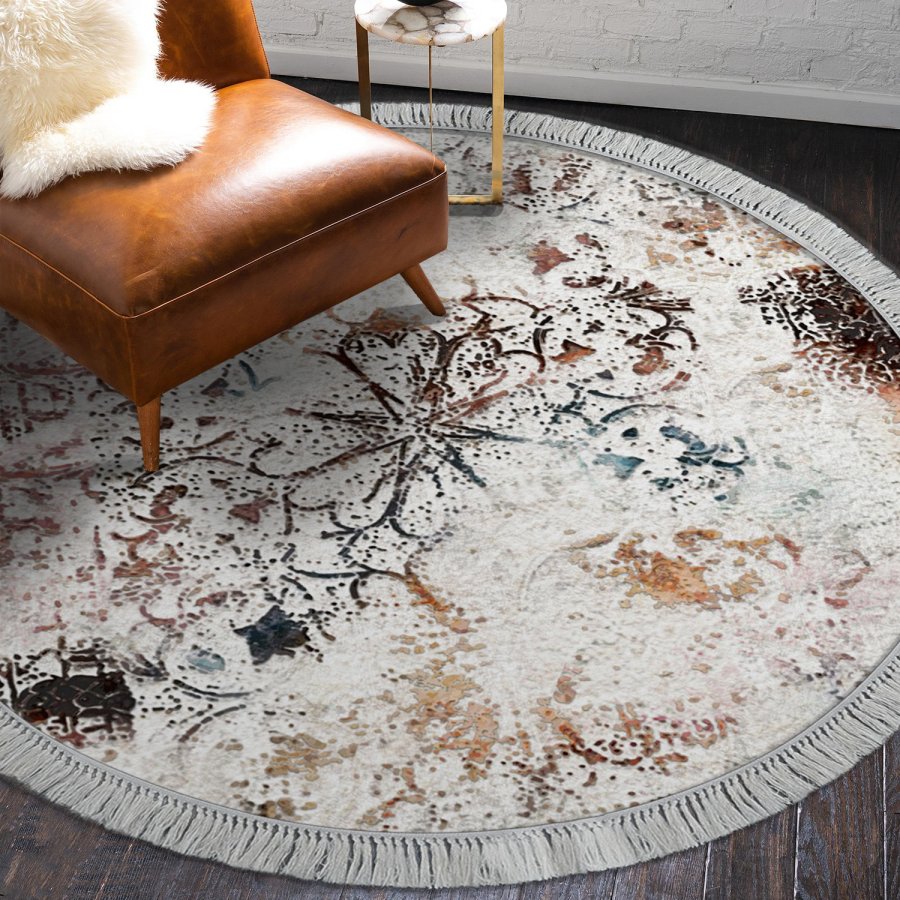 TEPPI ALN400609RN17 Hall gulvtppe, m. mnster, rund - multifarvet polyester (100)