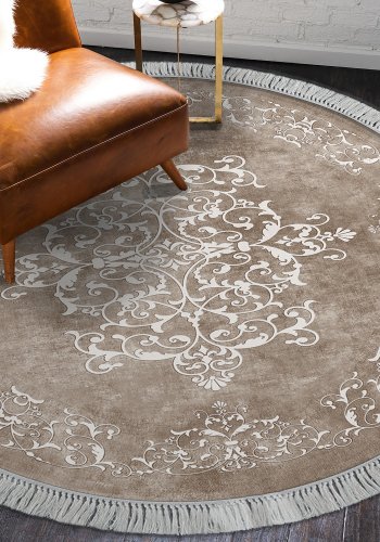 TEPPI ALN400616BJ18 gulvtppe, m. mnster, rund - beige og hvid polyester (180)