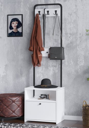 FUNZI LIVING Tina entrést, m. 3 knager, 1 lge og 1 hylde - hvid melamin