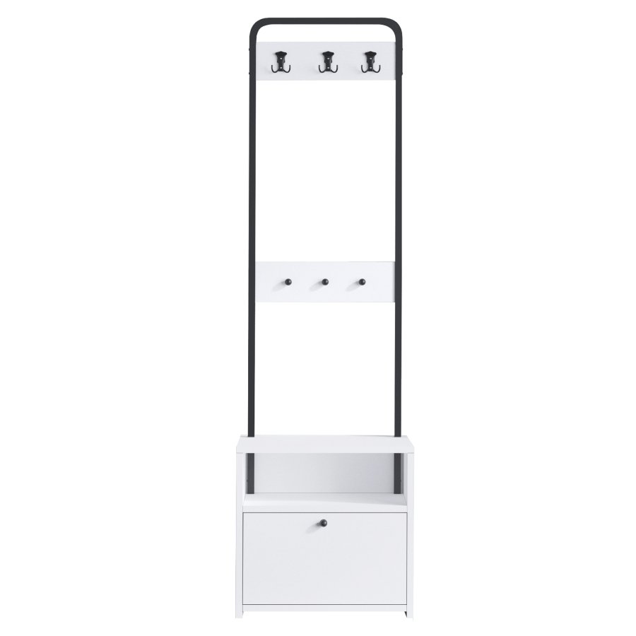 FUNZI LIVING Tina entrést, m. 3 knager, 1 lge og 1 hylde - hvid melamin