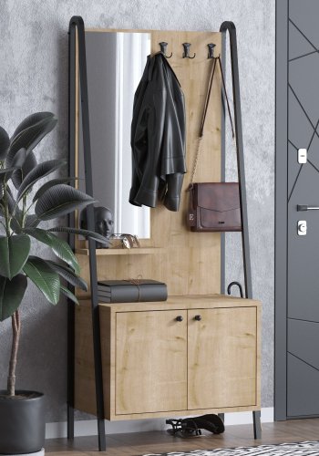 FUNZI LIVING Lumi entrést, m. spejl, 3 knager og 2 lger - natur melamin