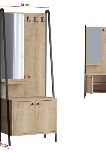 FUNZI LIVING Lumi entrést, m. spejl, 3 knager og 2 lger - natur melamin