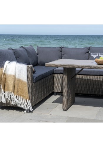 HOUSE NORDIC Sintra plaid, m. frynser, rektangulr - hvid/sort/brun akryl (170x130)