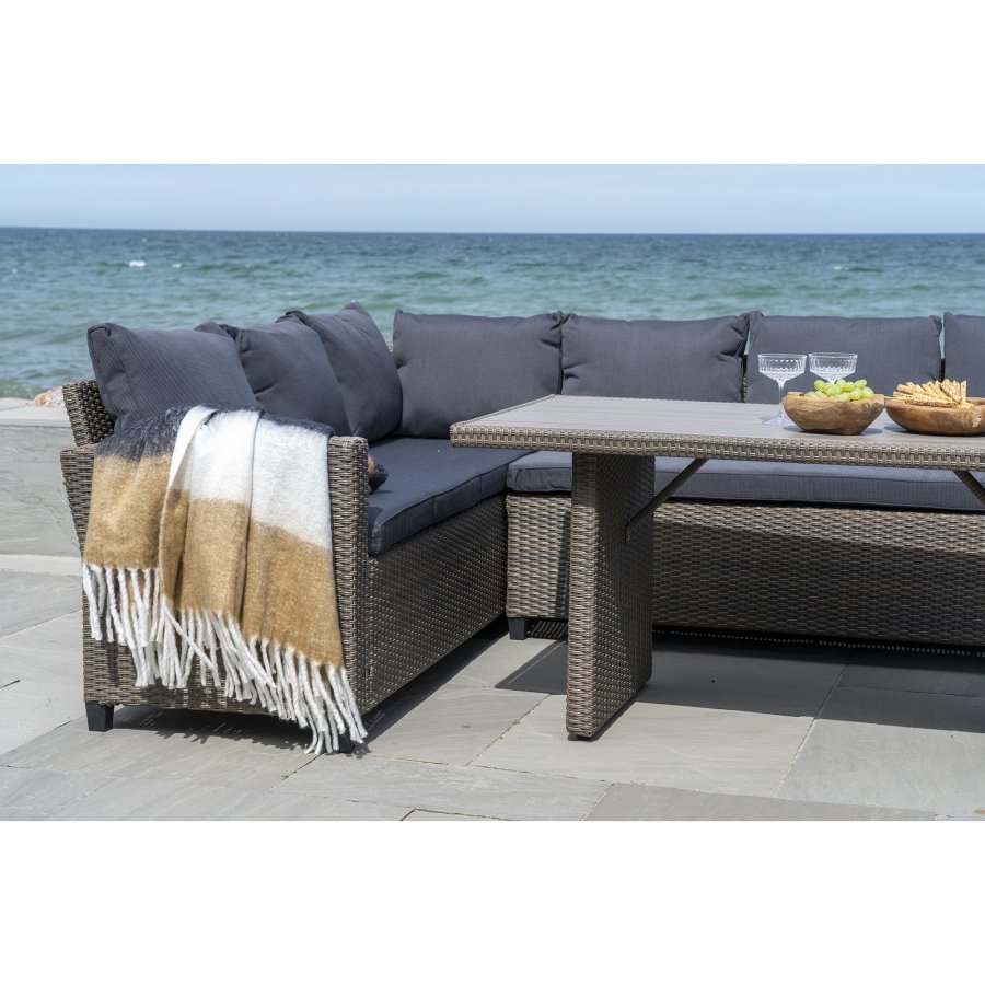 HOUSE NORDIC Sintra plaid, m. frynser, rektangulr - hvid/sort/brun akryl (170x130)