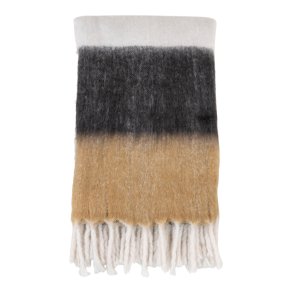 HOUSE NORDIC Sintra plaid, m. frynser, rektangulr - hvid/sort/brun akryl (170x130)