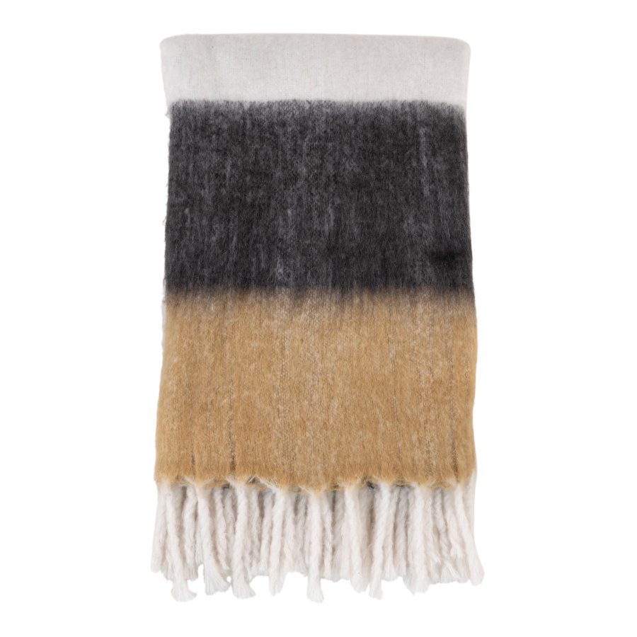 HOUSE NORDIC Sintra plaid, m. frynser, rektangulr - hvid/sort/brun akryl (170x130)