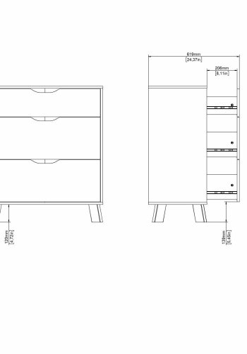 TVILUM Ikast Kommode 3 skuffer, Jackson Hickory / Hvid, 78,7 x 39,8 x 92,2 cm