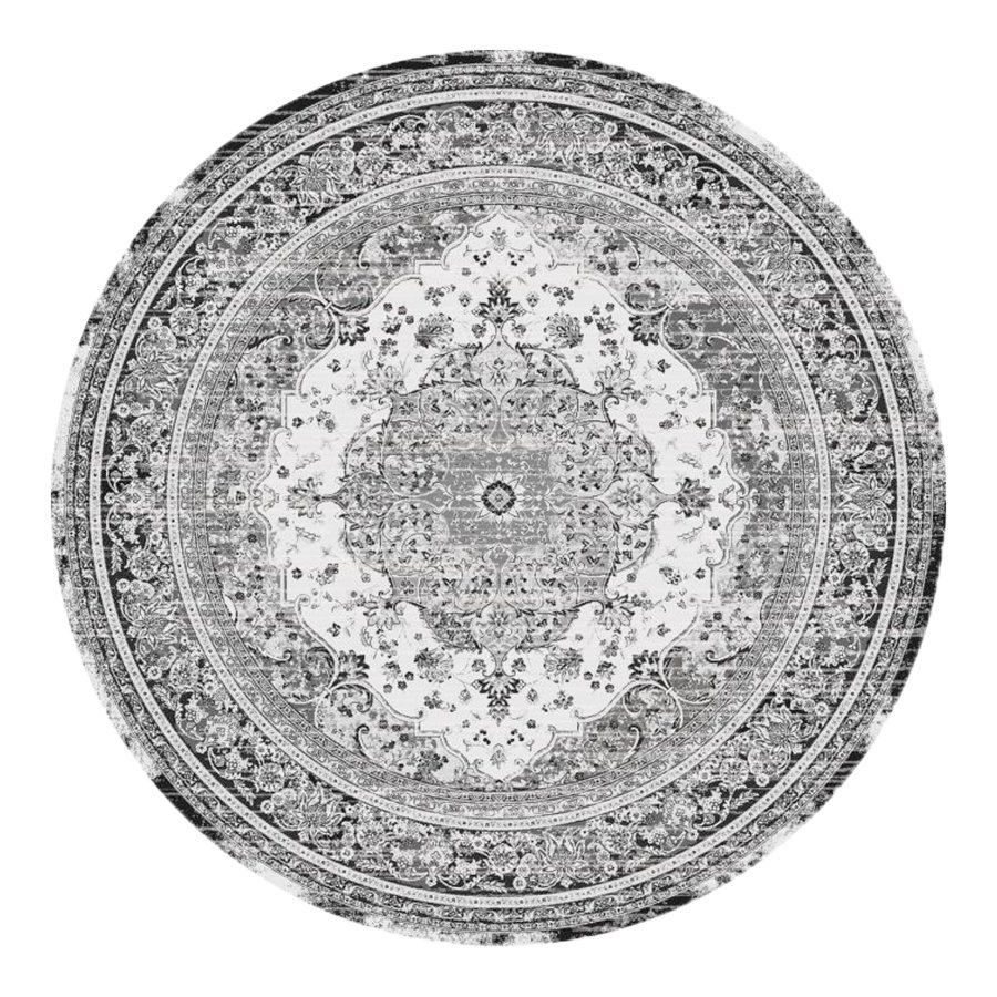 HOUSE NORDIC Havana gulvtppe, rund - hvid og sort chenille polyester (200)