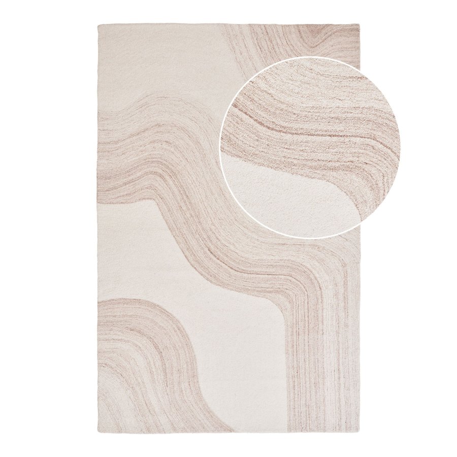 HOUSE NORDIC Surat gulvtppe, hndtuftet, rektangulr - lysebrun/rhvid uld (200x300)