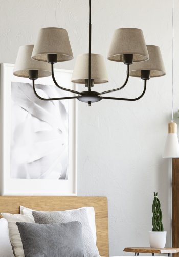 TK Chicago loftlampe, m. 5 skrme - natur hr stof og sort stl