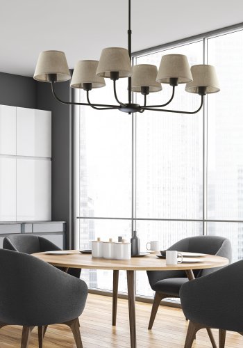 TK Chicago loftlampe, m. 6 skrme - natur hr stof og sort stl