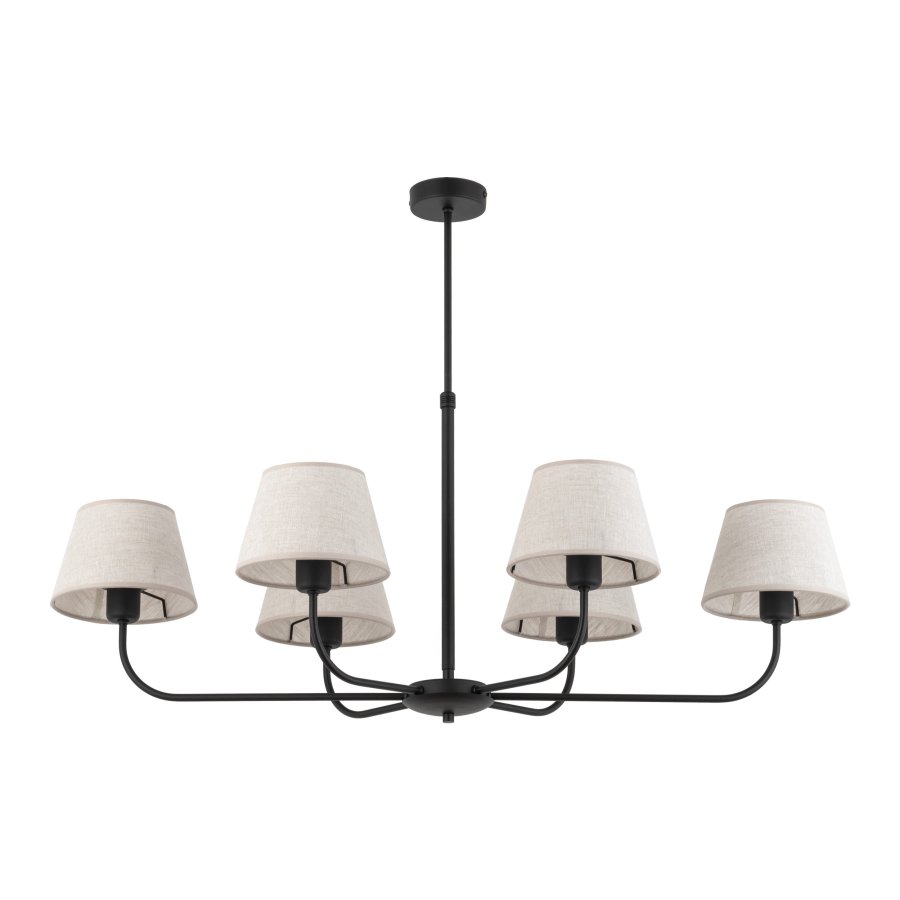 TK Chicago loftlampe, m. 6 skrme - natur hr stof og sort stl