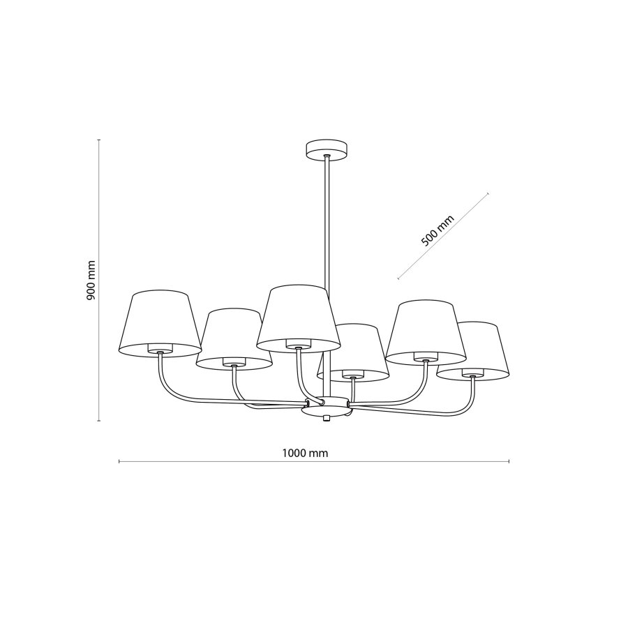 TK Chicago loftlampe, m. 6 skrme - natur hr stof og sort stl