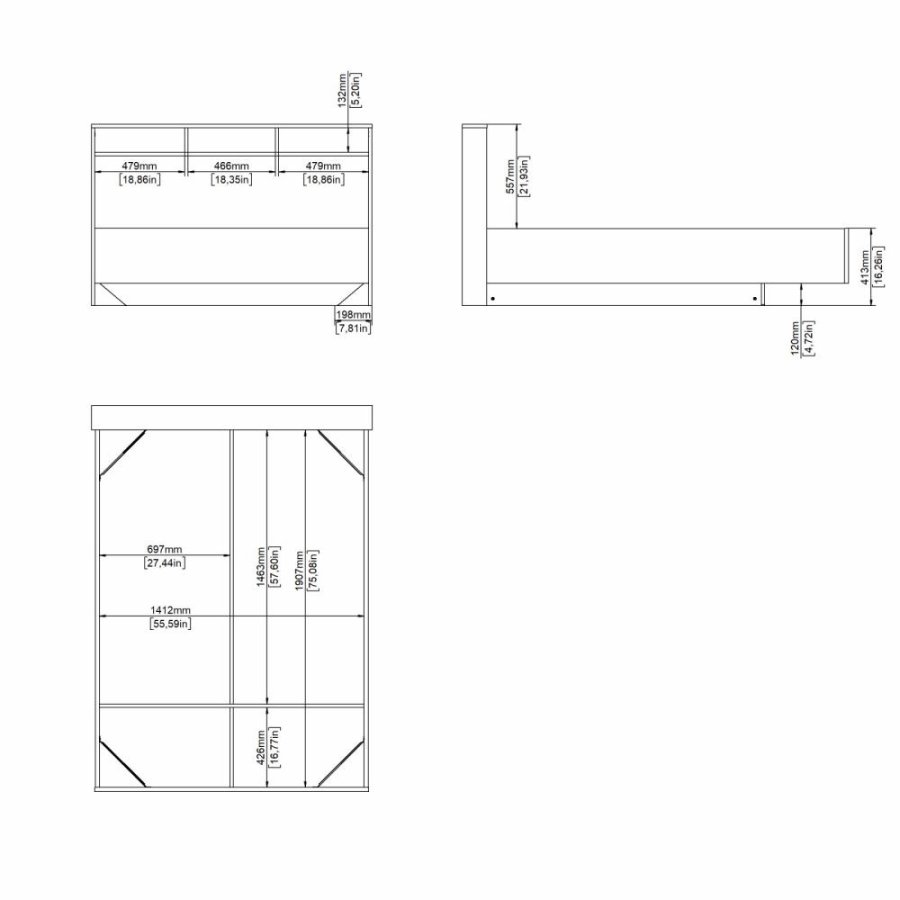 TVILUM Ikast Seng 140x190, Jackson Hickory / Hvid, 149,8 x 206 x 96,8 cm