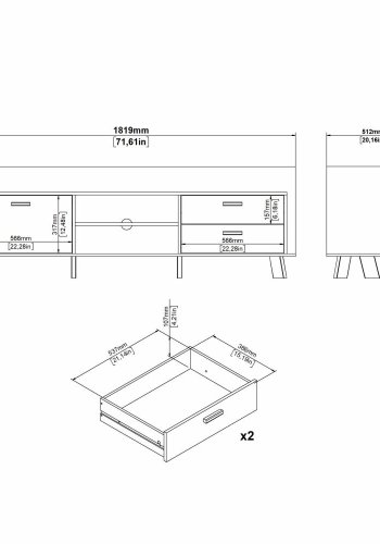 TVILUM Ikast TV-mbel med 1 lge + 2 skuffer, Jackson Hickory/Hvid, 181,9 x 51,2 x 61,6 cm