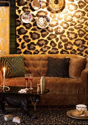 BOLD MONKEY Too Pretty To Sit On Panther sofa, m. nitter - brun panterprint fljl stof/messing stl