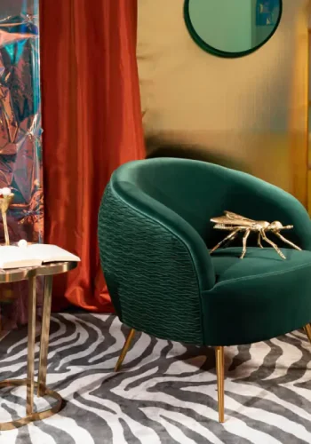 BOLD MONKEY So Curvy loungestol, m. armln - mrkegrn fljl polyester og guld stl