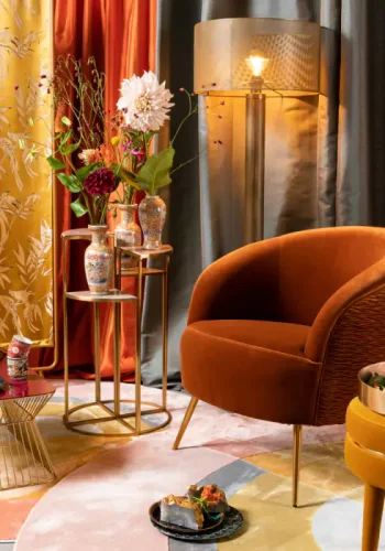 BOLD MONKEY So Curvy loungestol, m. armln - orange fljl polyester og guld stl