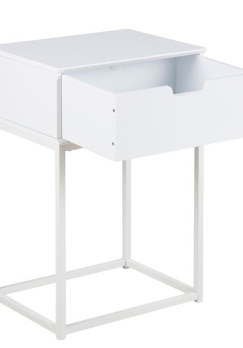 ACT NORDIC Rektangulr Mitra natbord m. 1 skuffe -  hvid tr og metal (40x30) 