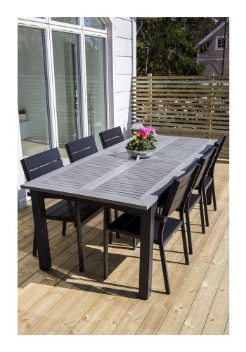 VENTURE DESIGN rektangulr Albany havebord m. udtrk - gr, sort aluminium