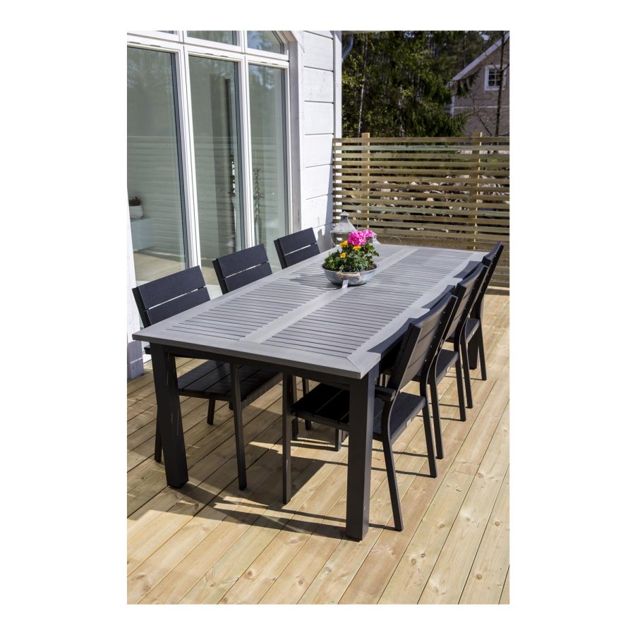 VENTURE DESIGN rektangulr Albany havebord m. udtrk - gr, sort aluminium