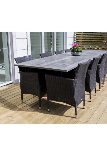 VENTURE DESIGN rektangulr Albany havebord m. udtrk - gr, sort aluminium