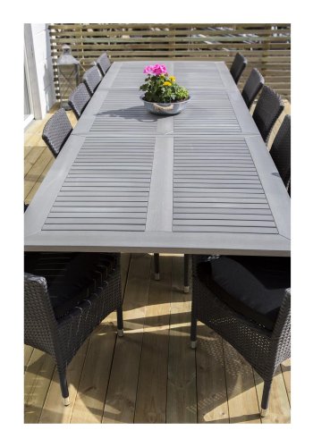 VENTURE DESIGN rektangulr Albany havebord m. udtrk - gr, sort aluminium