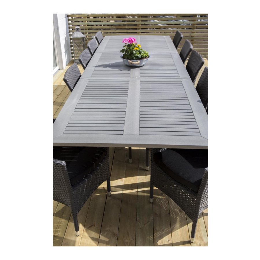 VENTURE DESIGN rektangulr Albany havebord m. udtrk - gr, sort aluminium