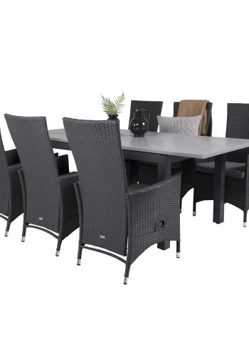 VENTURE DESIGN Padova recliner havestol, m. armln og hynde - gr polyester og sort polyrattan