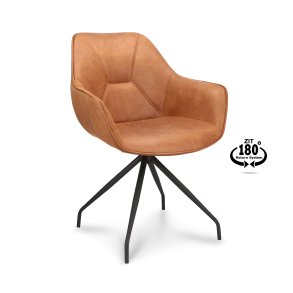 Anna spisebordsstol, m. armln og returdrej - camel kunstlder og sort metal